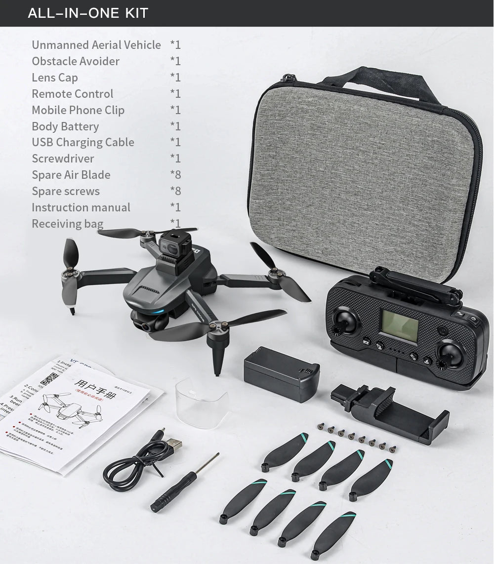 L200 PRO MAX Drone, Drone starter kit: UAV, remote control, accessories & instructions in carrying bag.