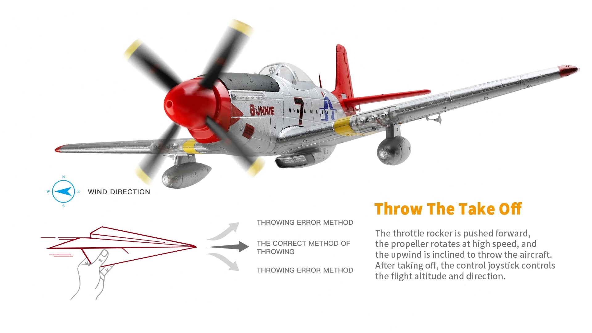 WLtoys A280 Brushless Motor RC Airplane, the throttle rocker is pushed forward, THE CORRECT METHOD OF the propel