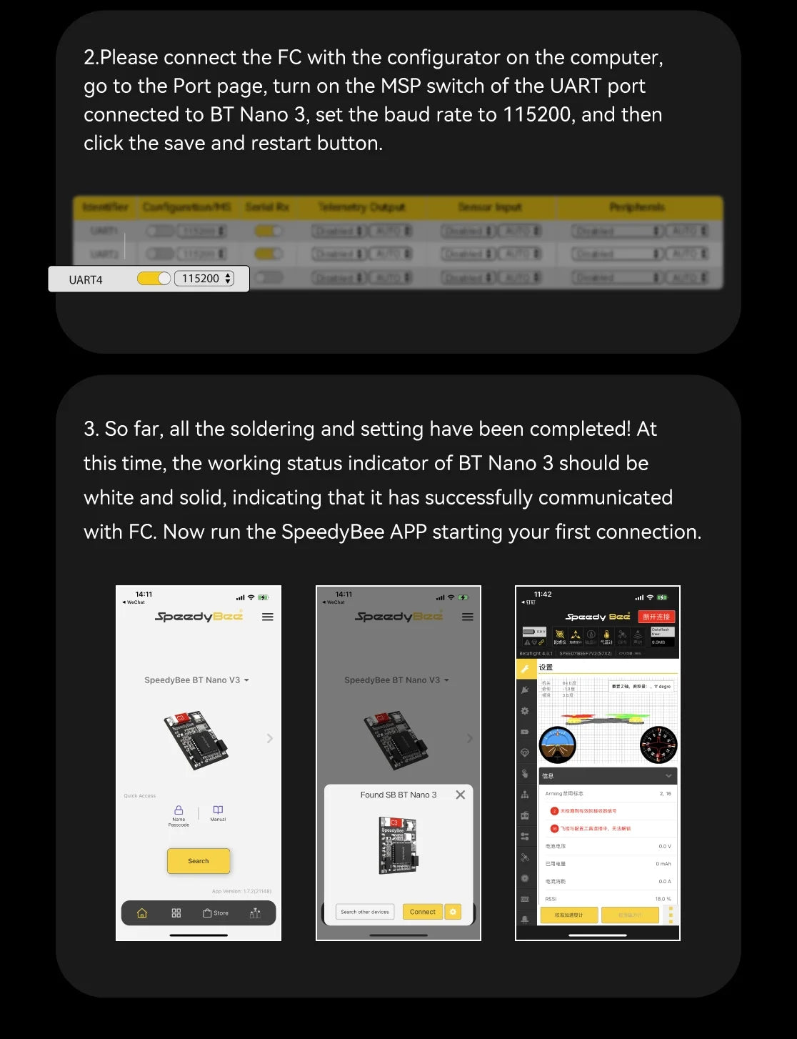 the working status indicator of BT Nano 3 should be white and solid, indicating that it