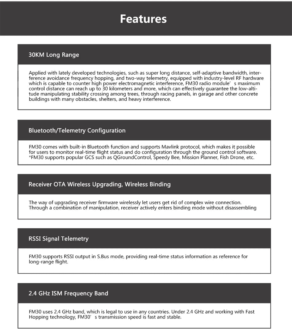SIYI FM30 2.4G 30KM Radio Module, FM3O supports popular GCS such as QGroundControl, Bee, Mission Planner;