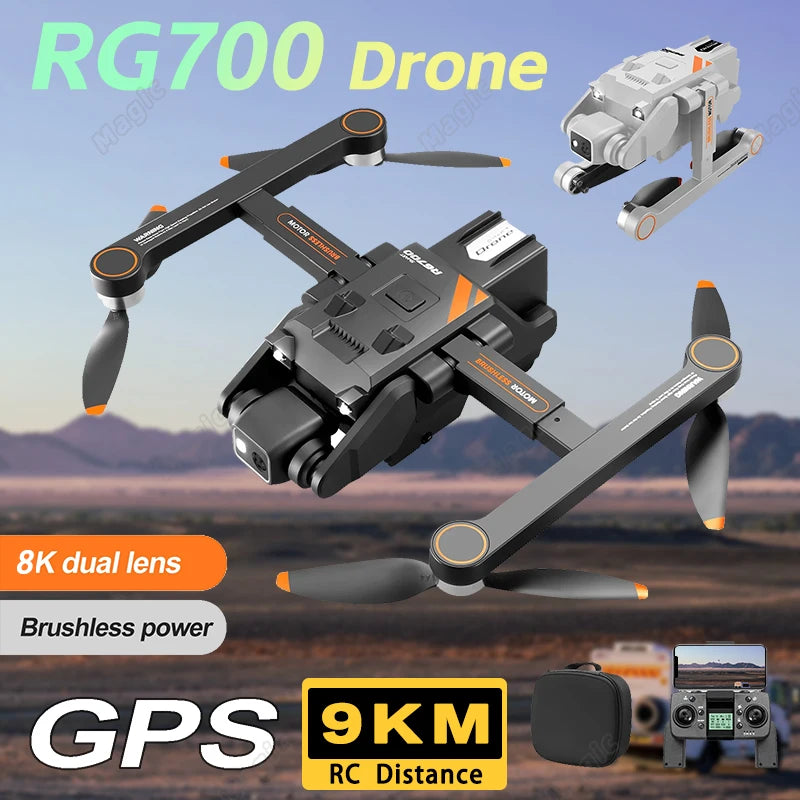 RG700 Pro Drone, High-tech drone with 8K camera, brushless motor, GPS, and long-range control.