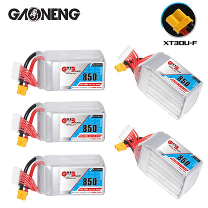 GaoNeng GNB 6S 22.2V 850mAh 80C/160C Lipo Battery, Lithium polymer battery for RC drones, providing high discharge rate and reliable performance for FPV racing.