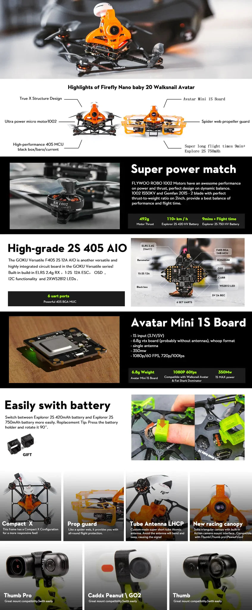 FLYWOO Firefly 2S Nano Baby 20 Walksnail Avatar - Micro Drone FPV GOKUF405 AIO 1002-15500KV 7 FLYWOO Firefly 2S Nano Baby 20 Walksnail Avatar, GOKU Versatile F405 2S 12A AIO is another versatile and