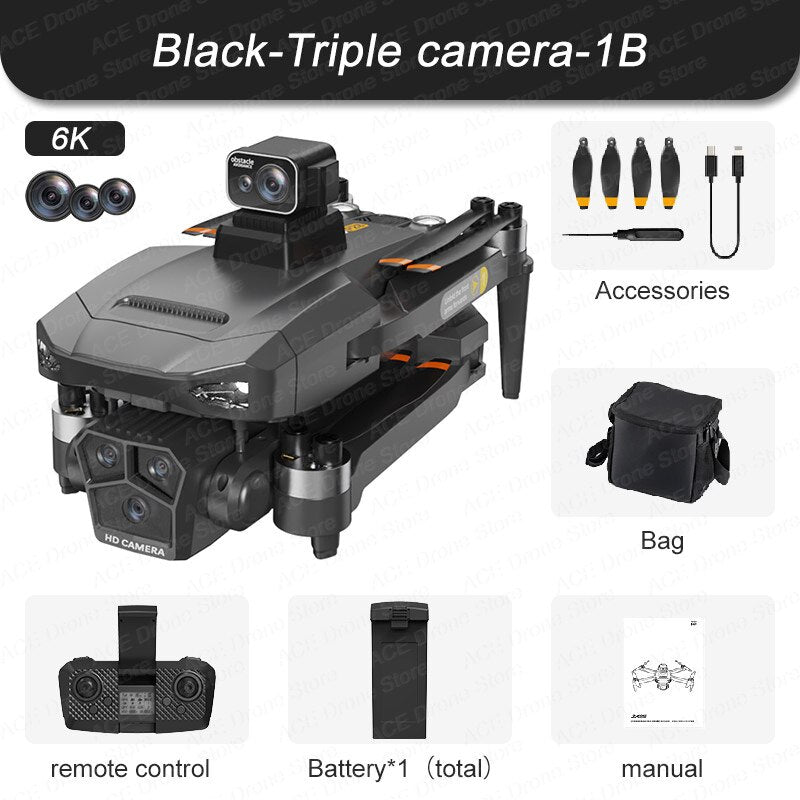 P20 GPS Drone, Ce Black-Triple camera-1Be 6K Accessories Slo remote control Battery*1 (to