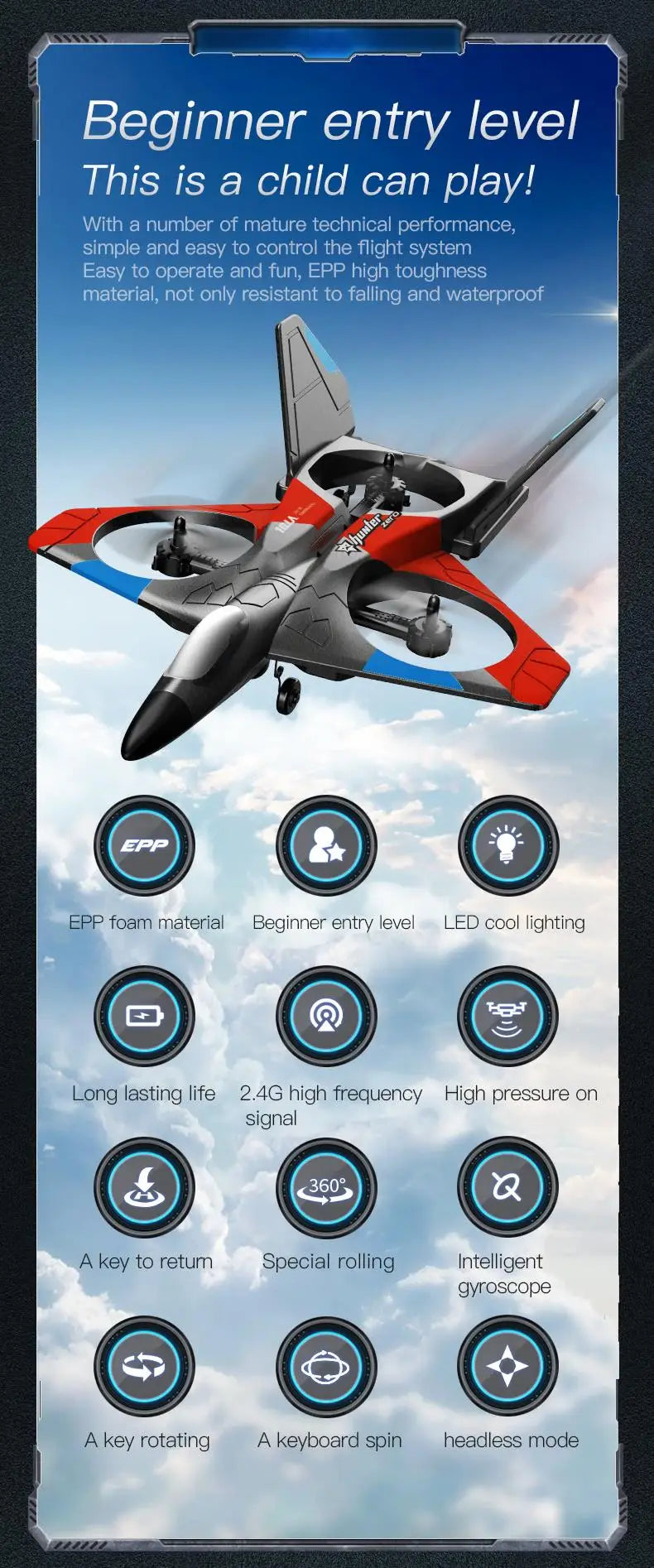 V27 RC Airplane - 2023 New 2.4G Remote Control Fighter Hobby Plane Glider Airplane EPP Foam Toys RC drone Kids Gift 20 V27 RC Airplane, EPP high toughness material; not only resistant to falling and waterproof EPP foam material