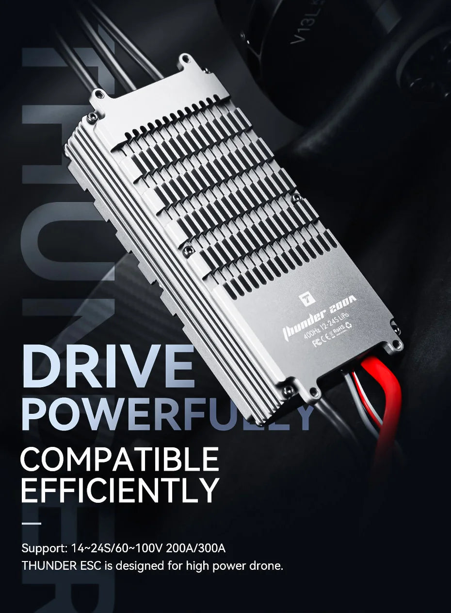 T-MOTOR THUNDER 200A 24S ESC, DRIVE POWERFU COMPATIBLE EFFICIENTLY Support: 142