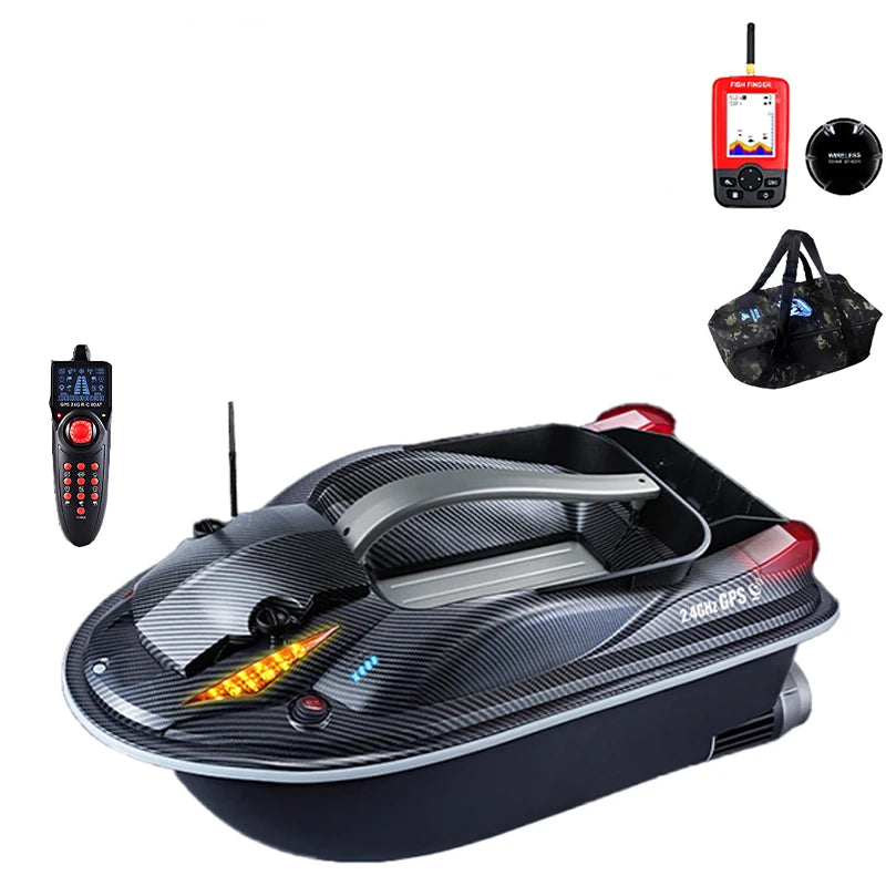 HJ817 RC Fishing Boats, GPS Auto‑Return, 500m Range, 12V 12000mAh, 3‑Hopper Bait, Dual Motors, 9KM/H, Voice & Cruise