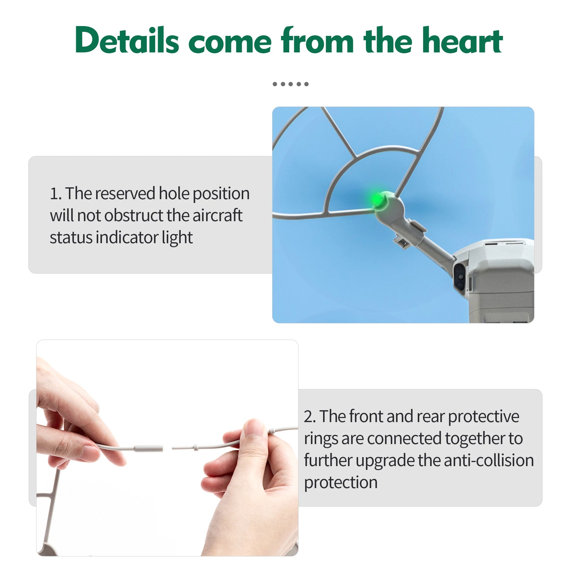 For DJI Mini 4 Pro Propeller Guard, the reserved hole position willnot obstruct the aircraft statusindicatorlight .