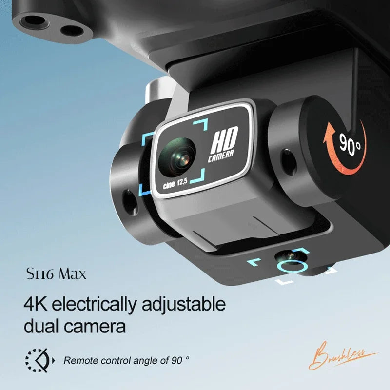 S116 MAX Drone, MAX Drone: 4K camera, obstacle detection, and brushless motors for smooth flight.