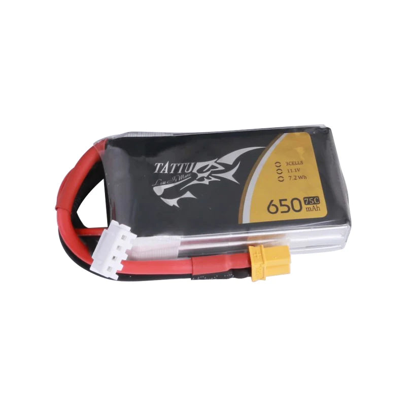 باتری TATTU 3S/4S 11.1/14.8V 650mAh 75C LiPo برای پهپاد مسابقه ای FPV با دوشاخه XT30/XT60