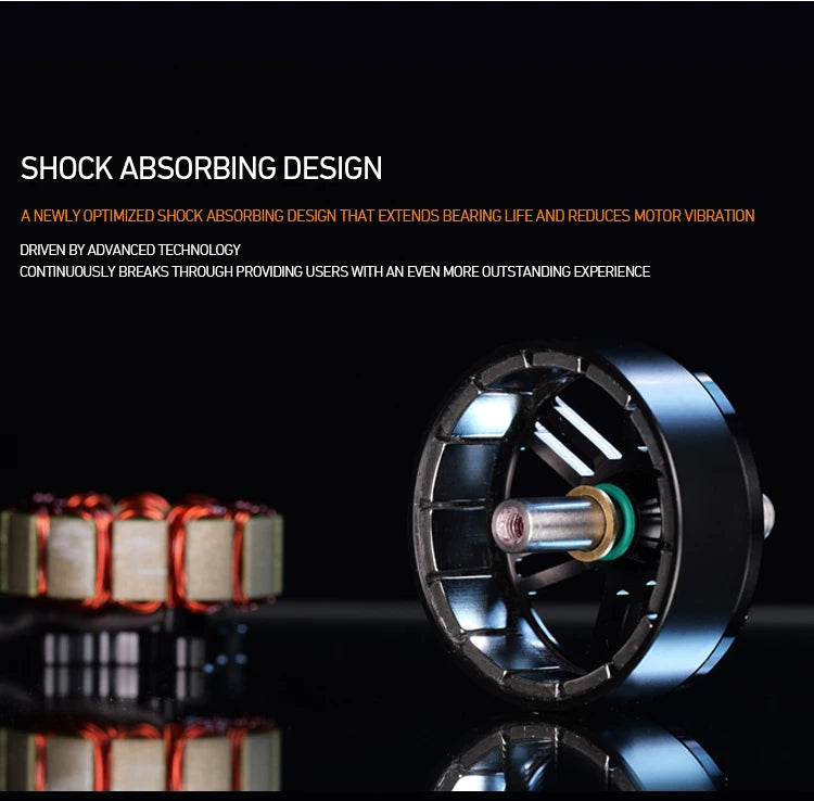 MAD BSC3110 FPV Drone Motor, Shock-absorbing design optimizes bearing life and reduces vibration for improved user experience.