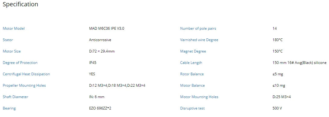 MAD M6C06 IPE V3 Drone Motor, High-performance drone motor with 140KV, 220KV, and 320KV options.