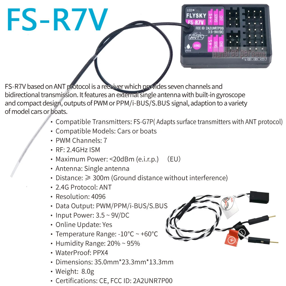 FLYSKY FS-G7P R7P, FS-RZV based on ANT protocol is a receiver which provides seven