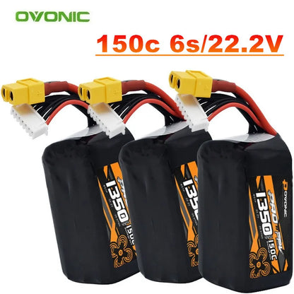 Ovonic 6S 22.2V 1350mAh 150C LiPo Battery For FPV Drone With XT60 Plug