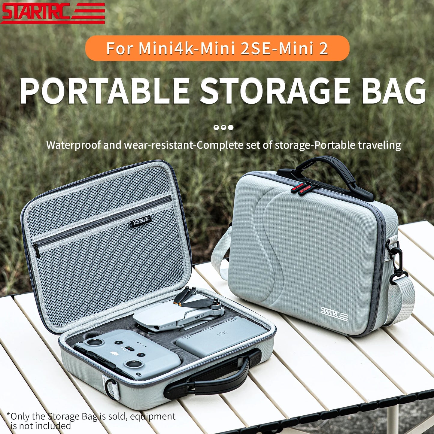 StartRC Portable Storage Bag, A portable storage bag for DJI Mini drones, featuring a PU travel case and shoulder strap, suitable for RC-N1 and RC-N1C models.