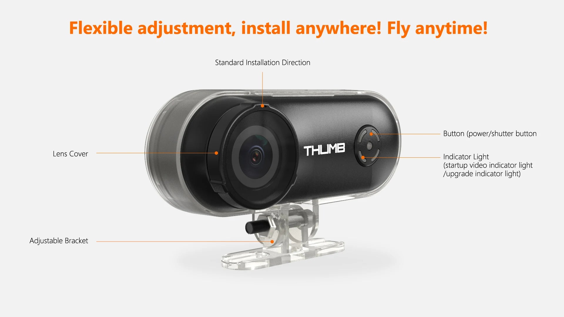 RunCam Thumb Camera - HD Action Camera 1080P/60FPS FOV 150°Built-in Gyro Stabilization 128G SD Card 9.8g FPV Camera 12 RunCam Thumb Camera, Fly anytimel Standard Installation Direction Button (power/shutter button) Lens Cover T