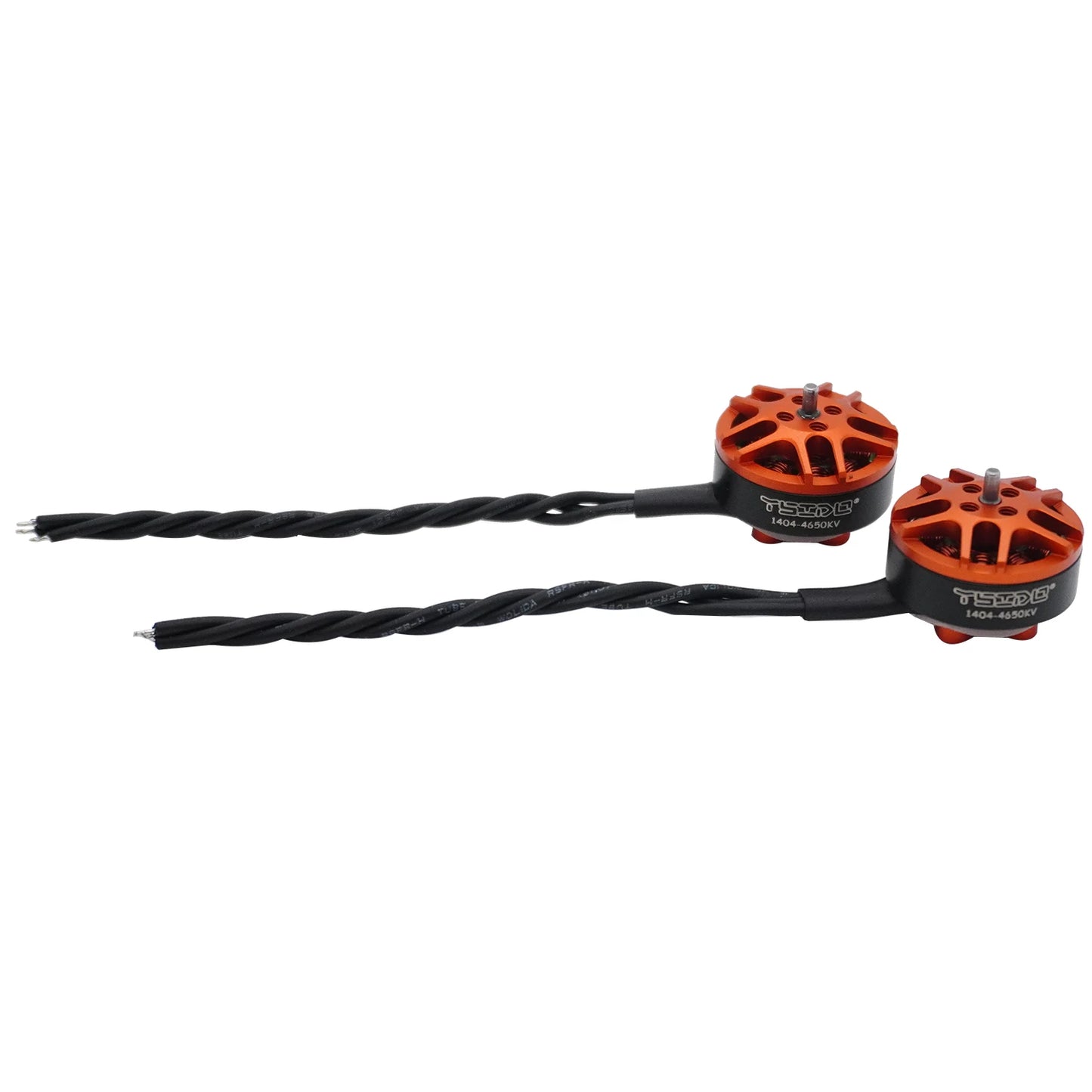 YSIDO 1404 3850KV / 4650KV Brushless Motor, YSIDO 1404 4650KV brushless motors for FPV drones, orange/black design, twisted cables.