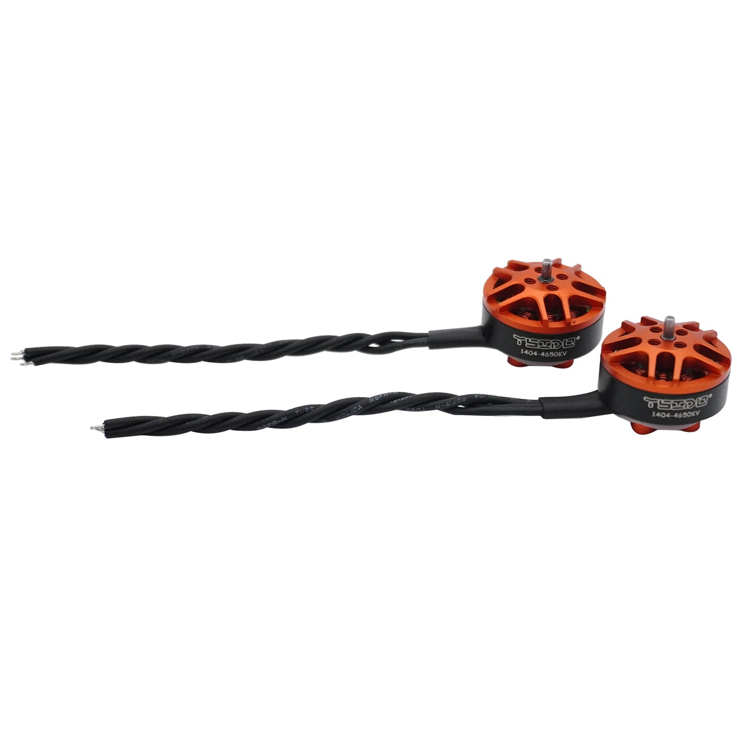 YSIDO 1404 3850KV / 4650KV Brushless Motor, YSIDO 1404 4650KV brushless motors for FPV drones, orange/black design, twisted cables.