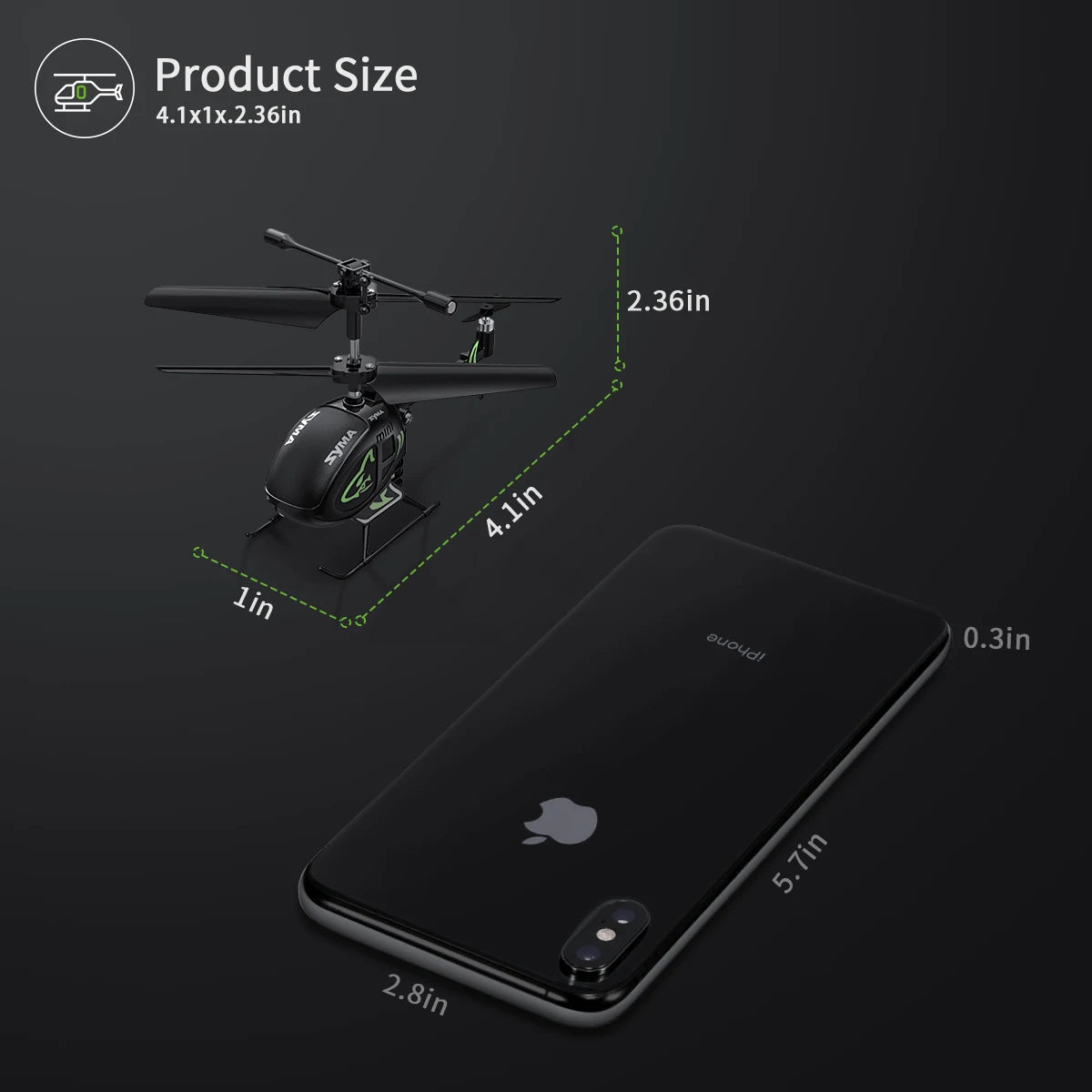 SYMA S100 Mini Helicopter, 4.1x1x.2.36in 2.36in 0.3in 2. 4.lin