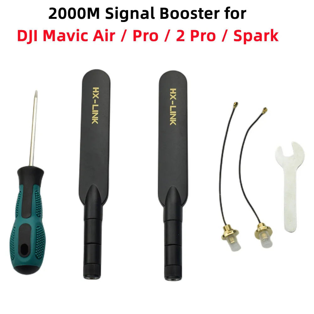 2000M Signal Booster for DJI Mavic Air / Mini / Pro / Spark Drone Dual-frequency Omnidirectional Antenna Booster Range Extender 9 Packaged included: 1 Pair Extended range antenna(2.4G-4DB/ 5.8G-5