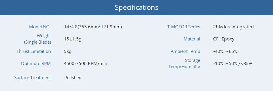 T-Motor P14 Inch propeller, T-MOTOR Series Zblades-integrated Weight 15+1.5g Material CF