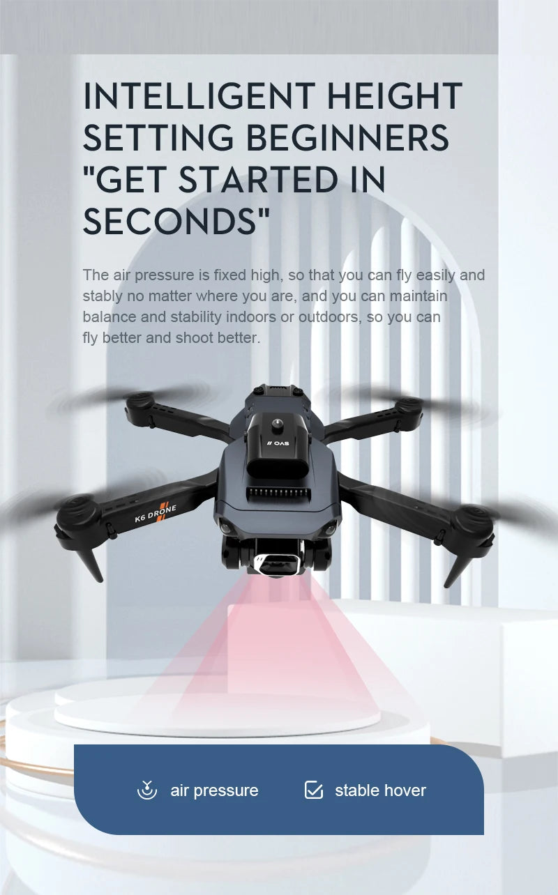 NEW K6 Drone Professional 4K HD Camera Mini Drone Optical Flow Localization Three Sided Obstacle Avoidance Quadcopter Toy Gift 36 NEW K6 Drone, intelligent height setting beginners "get started in seconds" air pressure is fixed