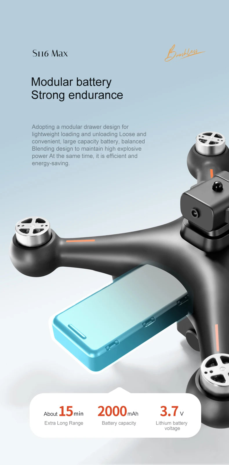 S116 MAX Drone, Drone with dual cameras, optical flow, and brushless motor for efficient flight up to 15 minutes.