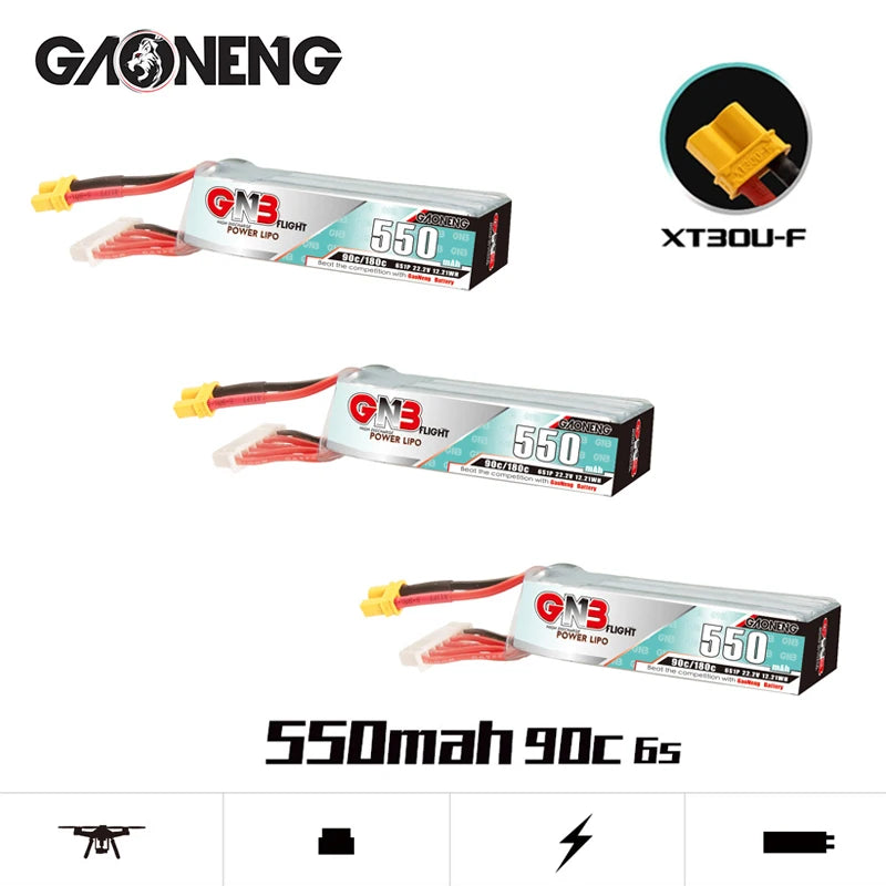 3units GNB 6S 22.2V 550mAh 90C/180C LiPo Battery For Quadcopter