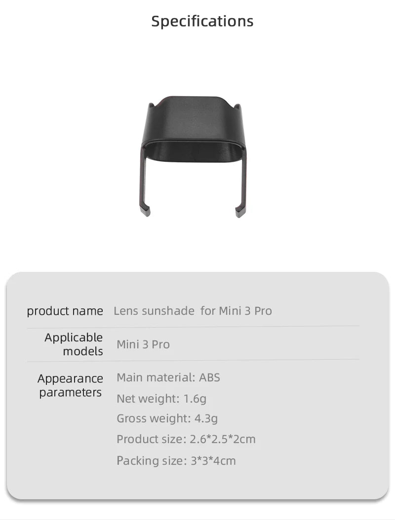 Lens Cover Sunshade Protective Cap for DJI MINI 3 PRO - Lens Hood Anti-glare Gimbal Camera Guard Props fixer Accessories 9 Specifications product name Lens sunshade for Mini 3 Pro Applicable mini 3 Pro