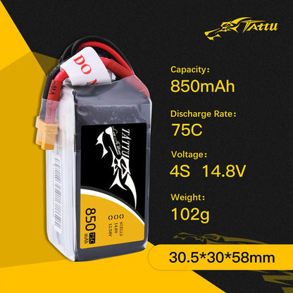 4 قطعة TATTU 11.1/14.8V 3S/4S 850mAh 75C Lipo بطارية ل RC مروحية كوادكوبتر FPV سباق طائرة بدون طيار