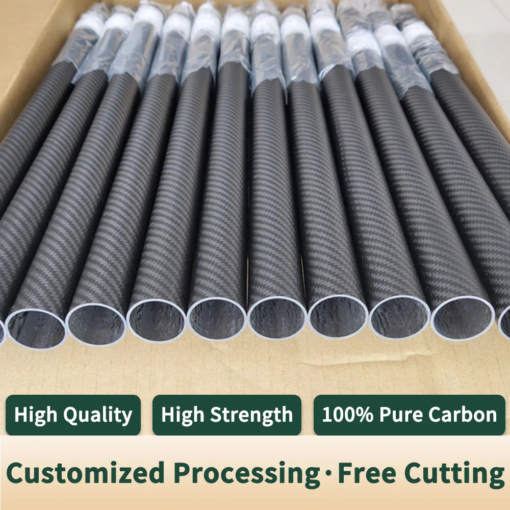 2pcs 500mm Carbon Fiber Tube, Premium quality, high strength, pure carbon fiber with customized processing for free cutting.