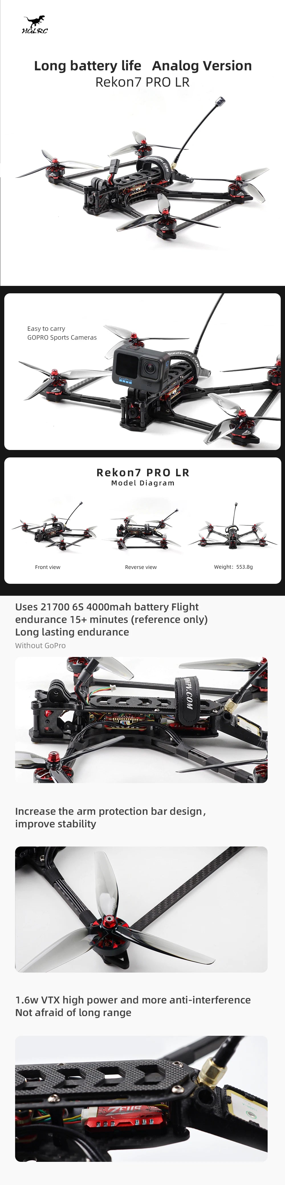 HGLRC Rekon 7 PRO Long Range FPV Drone 6S - Analog Version Caddx Ratel 2 2806.5 1250KV For RC FPV Quadcopter Freestyle Drone 8 HGLRC Rekon 7 PRO Long Range FPV Drone 6S, YGLRC Long battery life Analog Version Rekon7 PRO LR Easy to carry