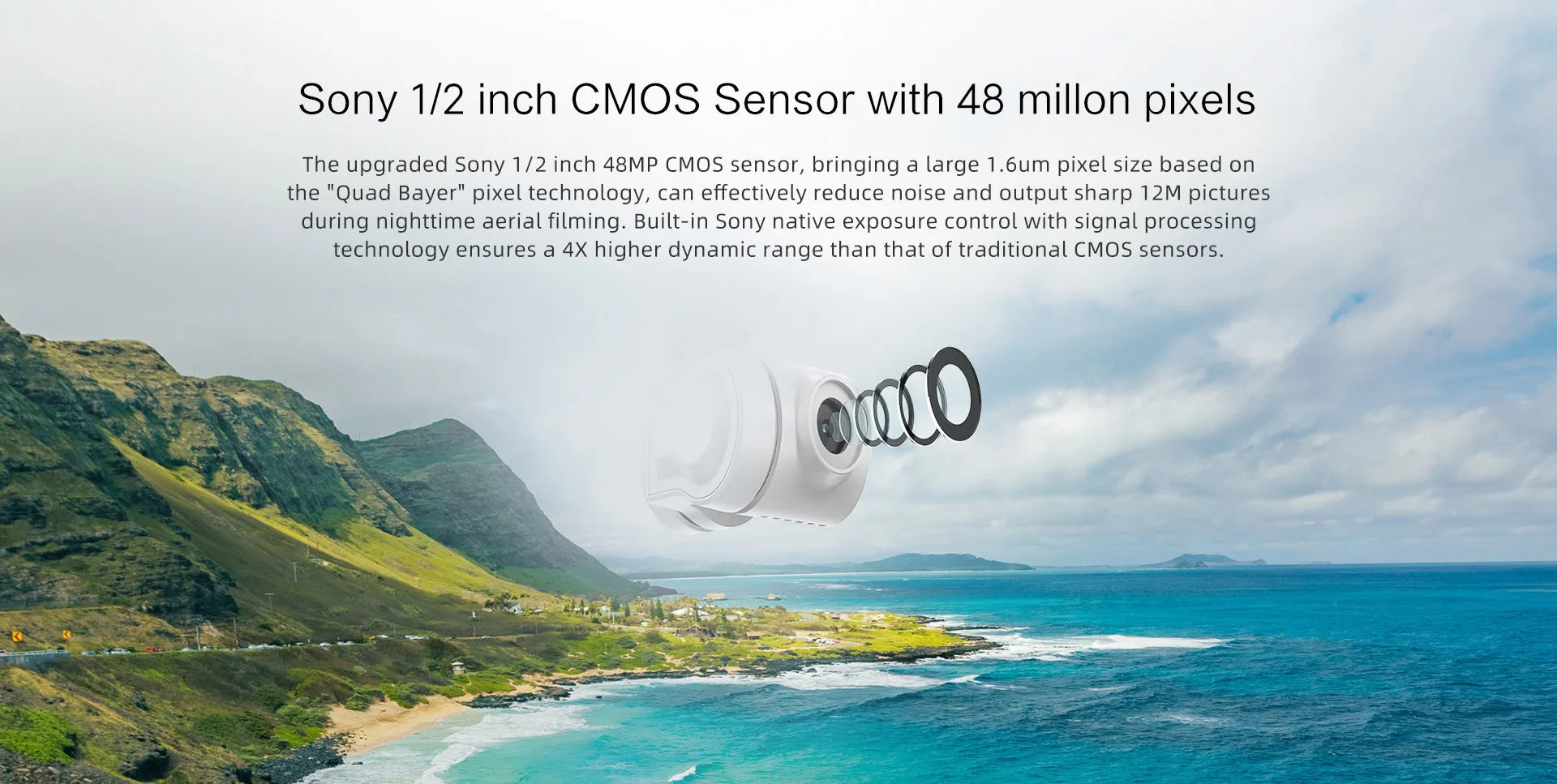 FIMI x8se 2022 V2 Camera Drone, Sony 1/2 inch 48MP CMOS sensor with 48 millon pixels . built-in