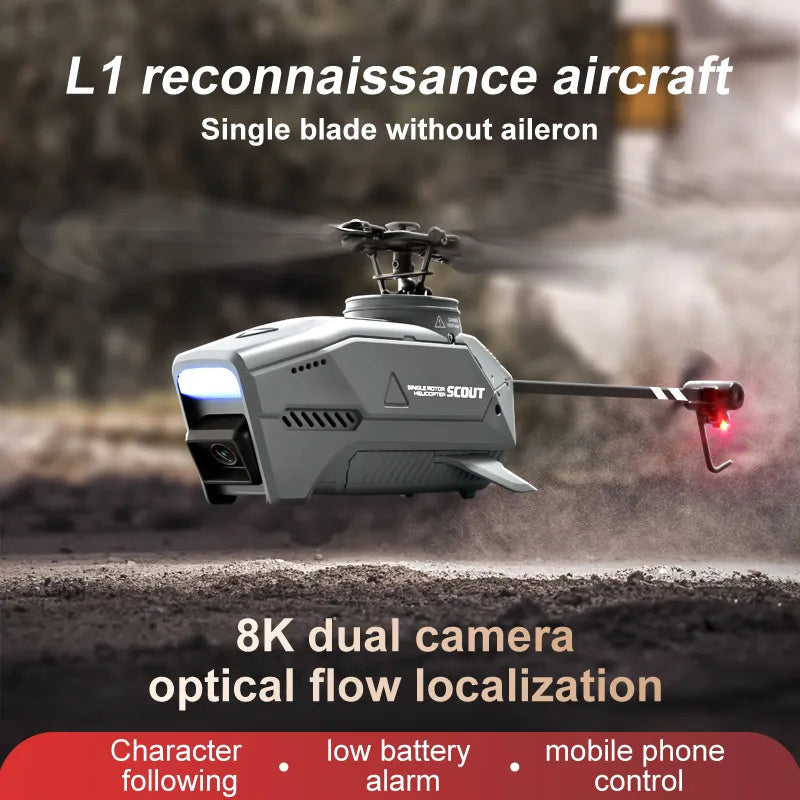 L1 RC Helicopter, reconnaissance aircraft Single blade without aileron 'Zescout 8K dual camera