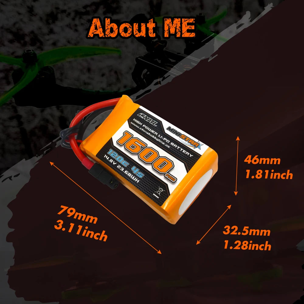 2PCS CNHL 14.8V Lipo 4S Battery for FPV Drone, ME 46mm 1.81inch 32.Smm 1.28inch EIGZL HiG