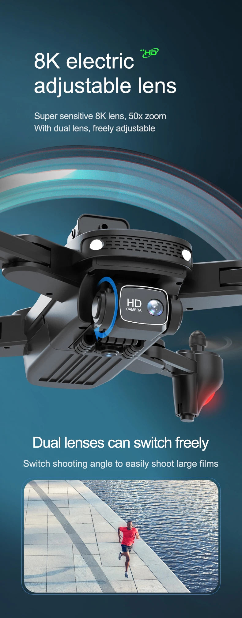 GD94 MAX Drone, 6 8K electric adjustable lens Super sensitive 8K lens, 50x zoom With dual lens,