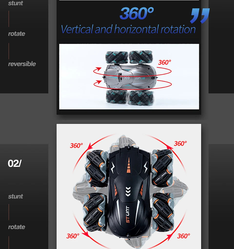 4WD RC Car Drift Stunt Car, stunt 360 91 rotate Vertical and horizontal rotation reversible 3600 Iun 360o