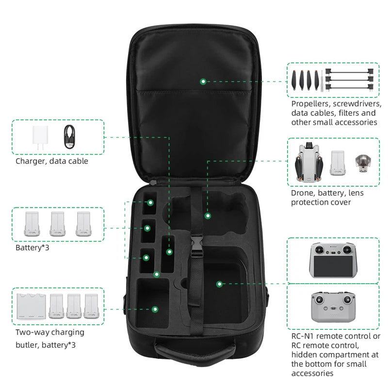 Storage Bag For DJI Mini 3 Pro - Shoulder Bag Carrying Case Travel Portable Handbag for DJI MINI 3 Drone Accessories 14 Storage Bag For DJI Mini 3 Pro, hidden compartment at the bottom for small accessories . included battery, lens protection cover and other small