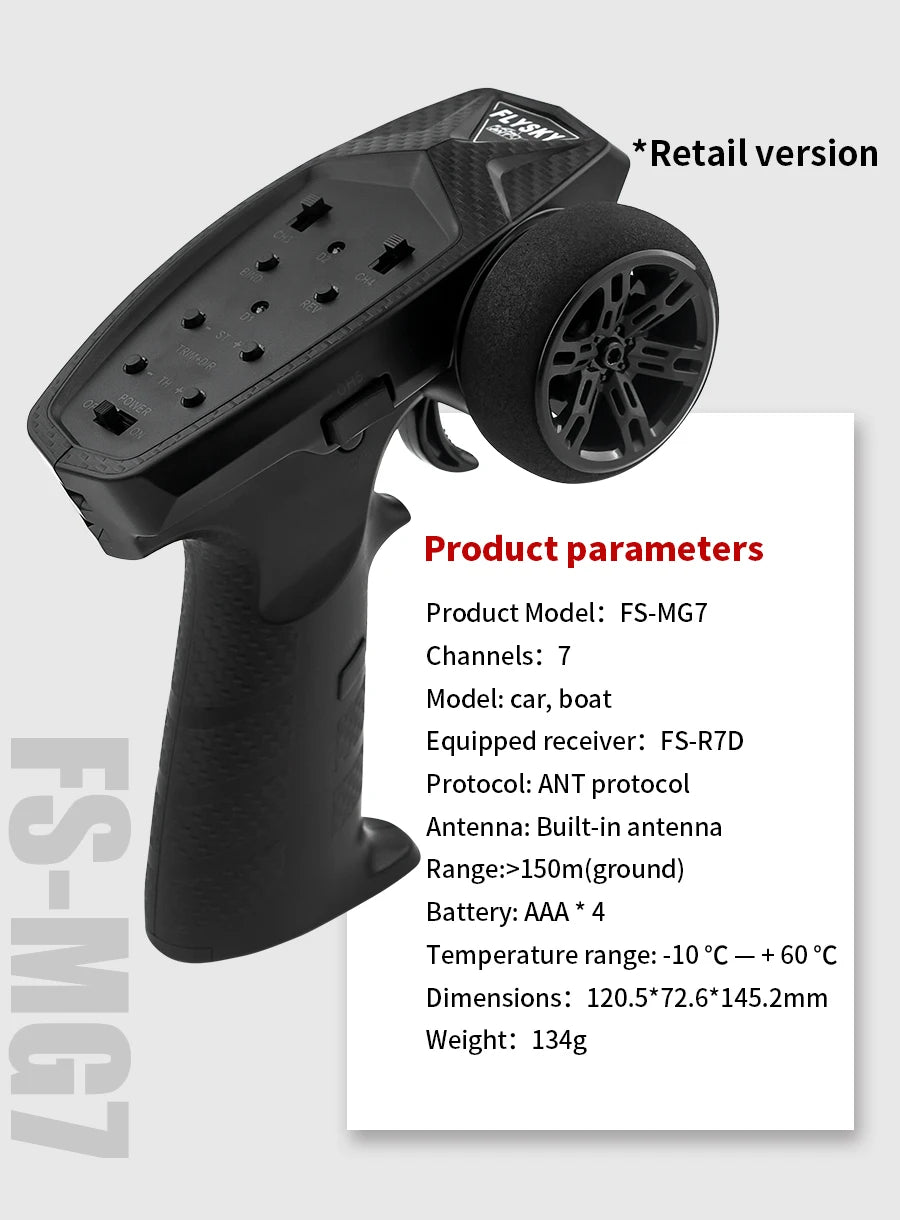 FLYSKY FS-MG7 Transmitter 2.4G 7CH ANT RC Car Boat Remote Controller with FS-R7D Receiver for RC Car Boat DIY Accessories 12 FS-MG7 Channels: 7 Model: car; boat Equipped receiver: