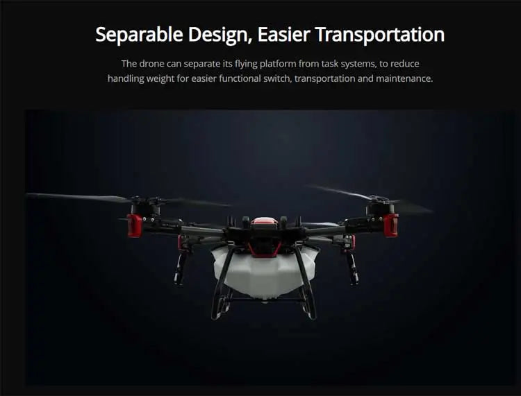 XAG P100 40L Agricultural Drone - Smart Core Powered by AI with Precision and High Efficiency agricultural irrigation drone 12 XAG P100 40L Agricultural Drone, Separable Design, Easier Transportation The drone can separate its flying platform t