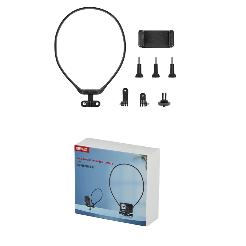 STARTRC Hanging Neck Mount Holder, STARTRC neck mount for action cameras fits Insta360, DJI Action, GoPro, and phones; includes accessories and packaging.