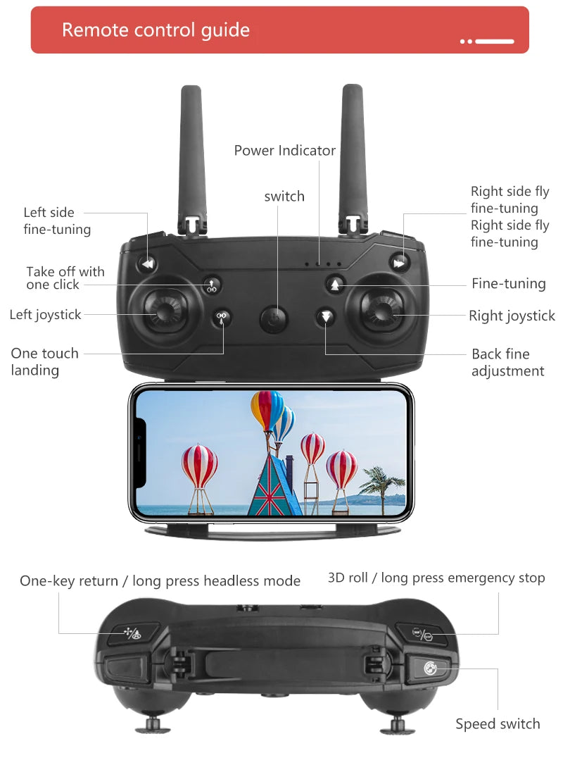 XKJ E99 RC Mini Drone - 4K 1080P 720P Dual Camera WIFI FPV Aerial Photography Helicopter Foldable Quadcopter Dron Toys 47 XKJ E99 RC Mini Drone, remote control power indicator switch right side fly left side fine -