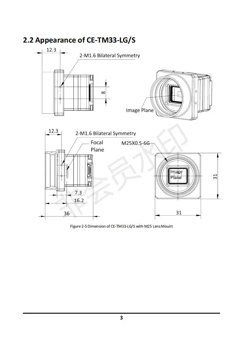 2.2 Appearance of CE-TM33-LG/s 12.3 2-M1.6