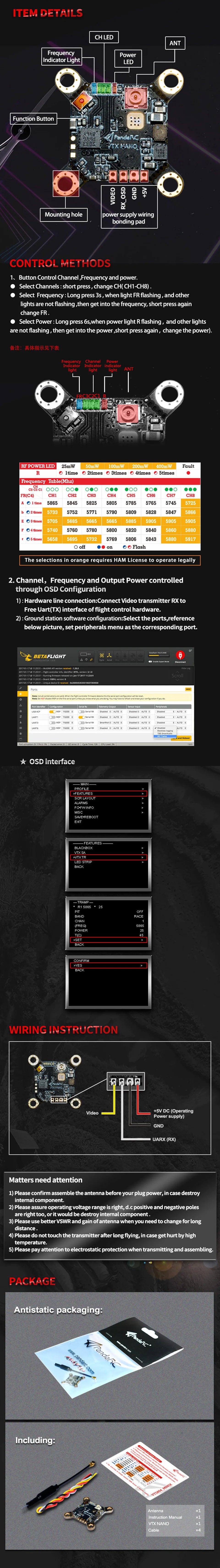 PandaRC VT5804 Nano VTX - 5.8G 48CH 0mW/25mW/50mW/ 100mW /200mW/400mW Switchable OSD Adjustable UFL Video Transmitter 7 PandaRC VT5804 Nano VTX, PandaRC VT5804 Nano VT