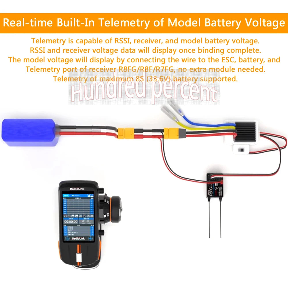 Radiolink RC8X 2.4G 8 Channels Radio Transmitter, real-time Built-In Telemetry of Model Battery Voltage is capable of RSSI receiver