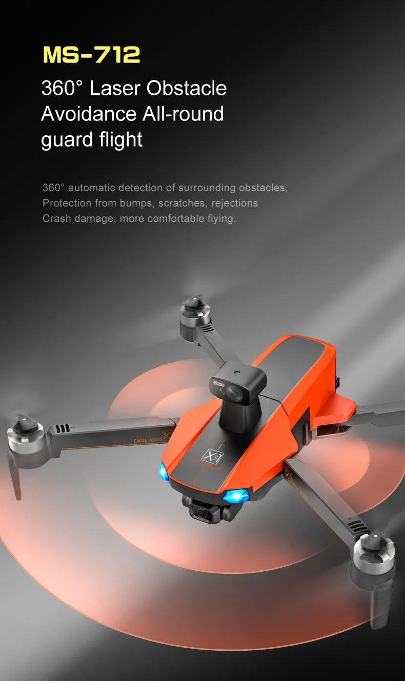 MS-712 drone, MS-712 3609 Laser Obstacle Avoidance AII-round guard flight 360"