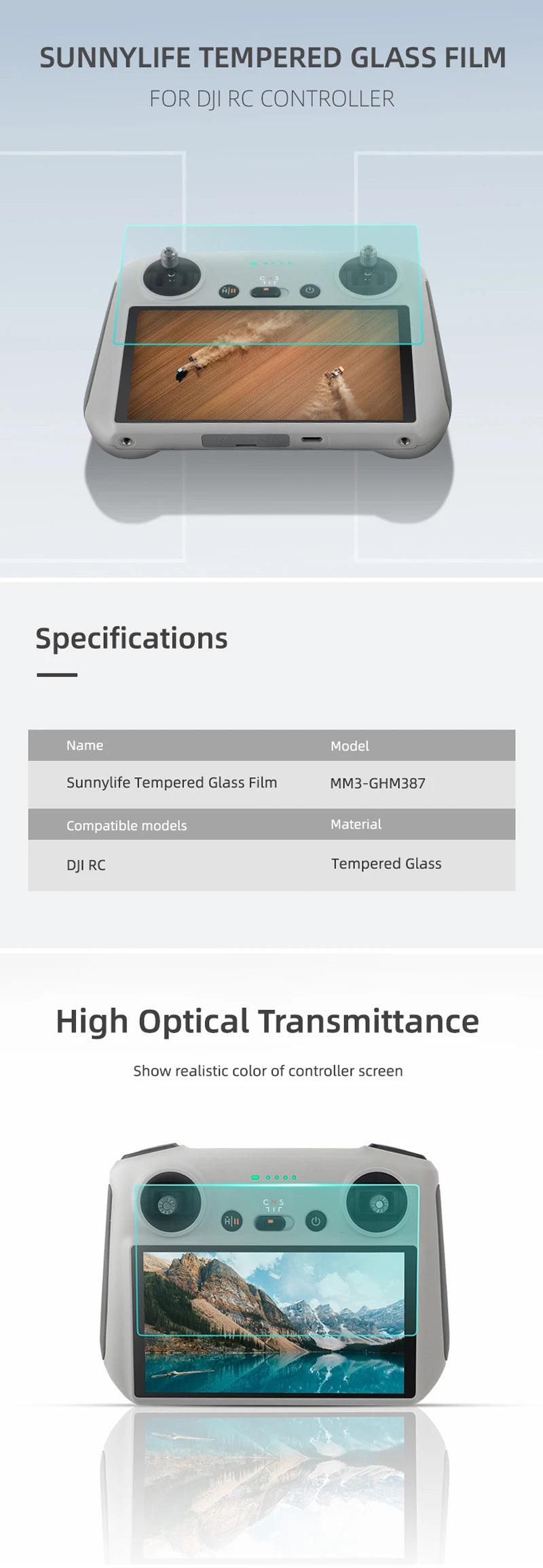 Sunnylife Tempered Glass Film MM3-GHM387 Compatible models Material DJI