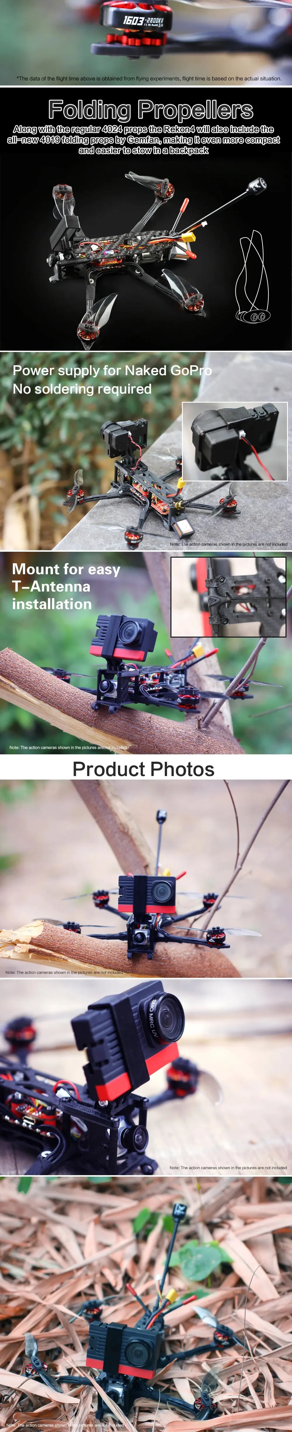 HGLRC Rekon 4 LR - Micro Long Range Quad Digital Version Caddx Polar 1603 2800KV 4S Motor For RC FPV Quadcopter Freestyle Drone 8 HGLRC Rekon 4 LR, True story: action cameras shown in the pictures . flight time based on actual situation