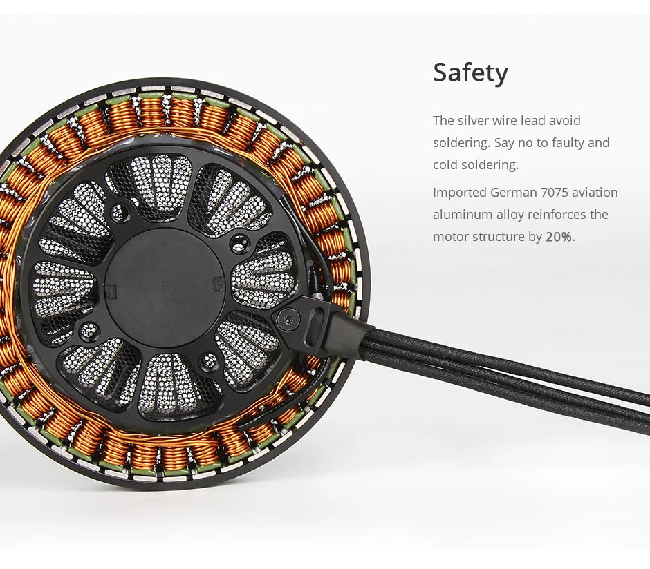 T-motor, Safety The silver wire lead avoid soldering: Imported german 7075 aviation aluminum alloy reinforce