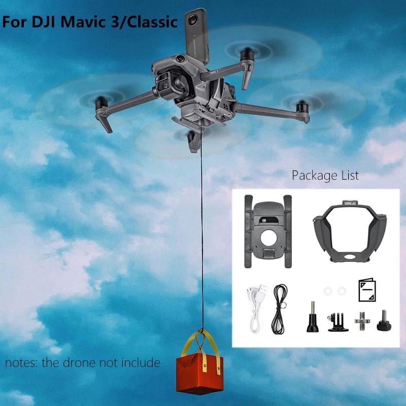 StartRC Airdrop, Airdrop system for DJI Mavic 3/Classic with cargo hook, cable, and accessories; drone sold separately.